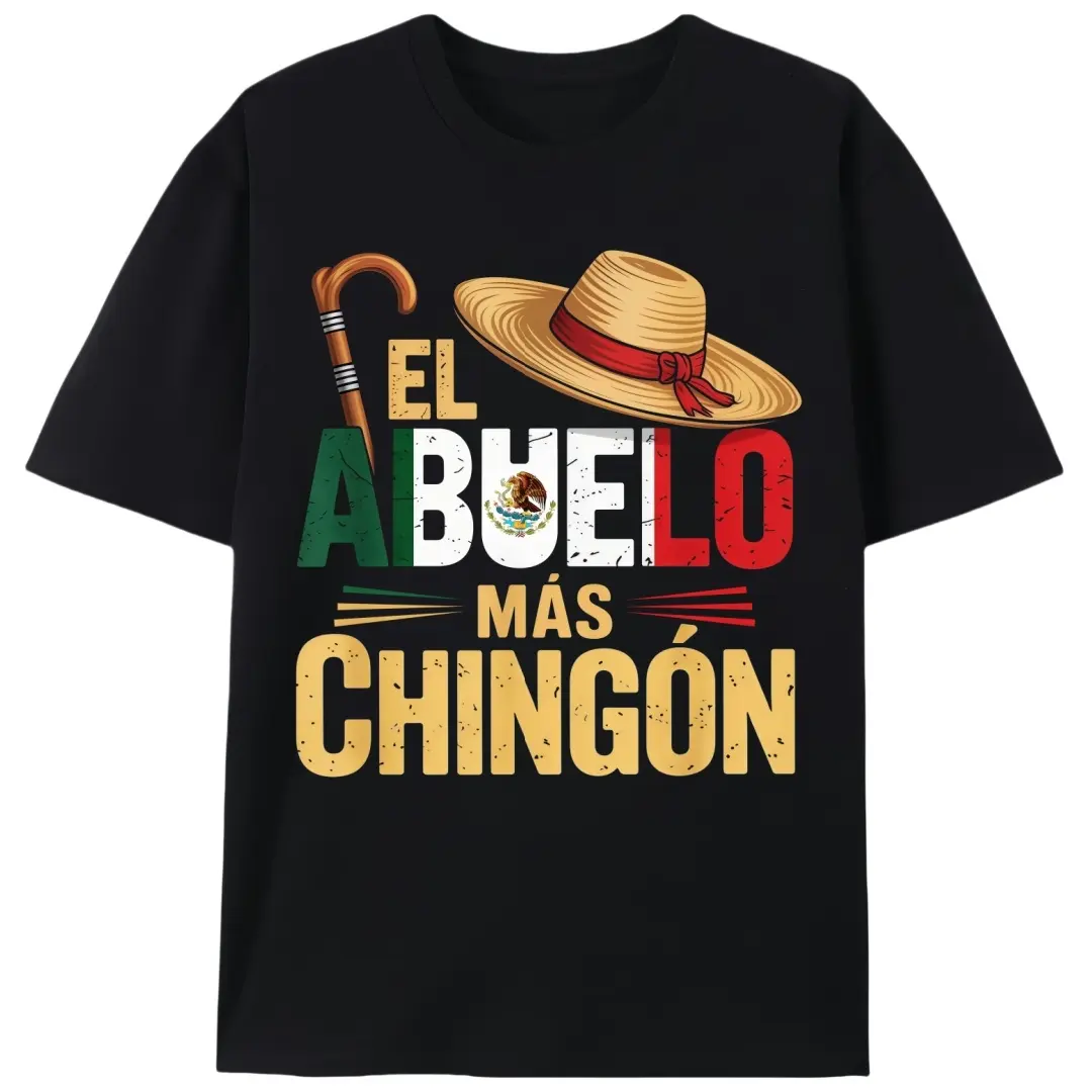 Men's 100% Cotton Crew Neck Short-Sleeve Graphic T-Shirt, Casual Chinese New Year Grandpa Print, Fitted Cut Split Sleeve Knit Stretch Top for Summer Birthdays, Menswear Basic Tee