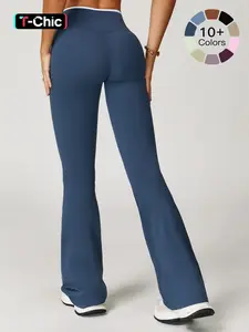 High-Waisted Quick-Dry Wide-Leg Pants, Color-Block Design, Ideal for Running & Fitness, Micro Flare Style, Sporty Look, Yoga Bottom, Sports Bottoms