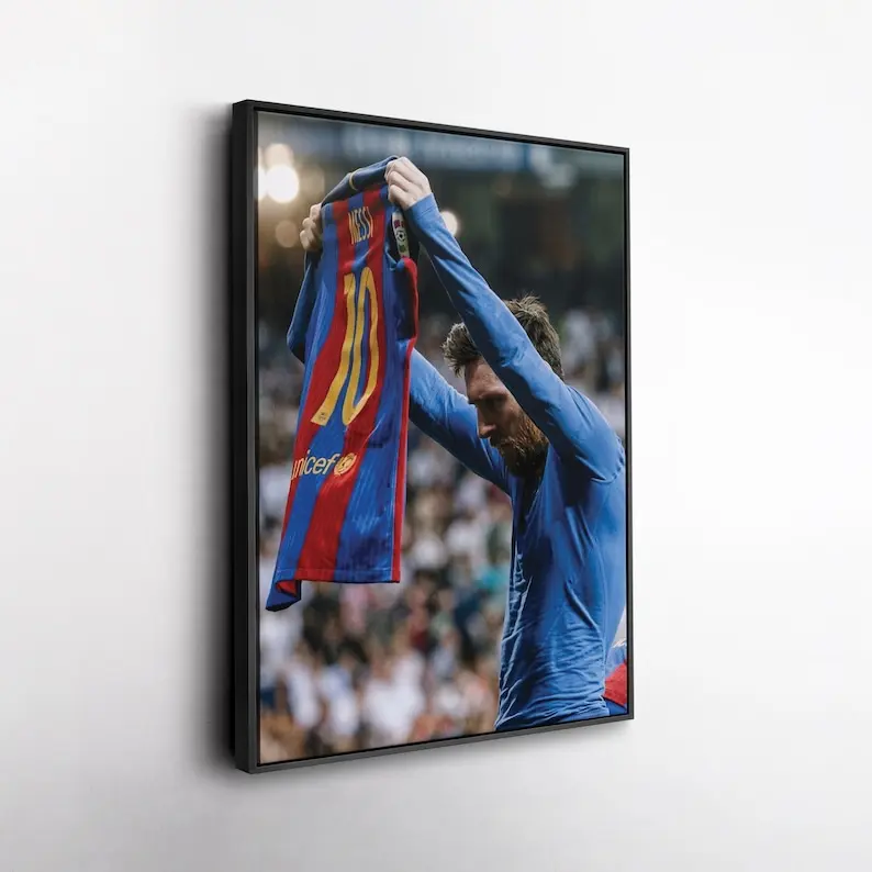 Lionel Messi Barcelona Jersey Celebration Wall Art Print, Soccer Legend Football Room Decor Gift