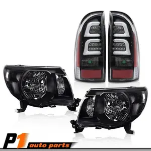 Black Headlights & 3D LED Tube Bar Tail Lights Set Fit For 2005-11 Toyota Tacoma Tacoma Fitting