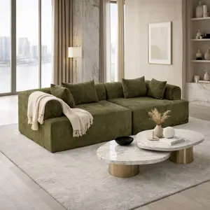 Full-Foam Modular Sofa, 96" Bouclé 2-Piece Sectional with Rounded Arms, Cloud-Like Comfort, Compressed Packing:33015-GN