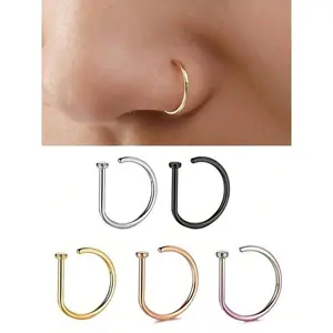 Punk Style D-Shaped Nose Clip Fake Ear Rings, Unique Design Nose Ring for Women, Fashion Body Jewelry Accessories, Nose Piercing Jewelry