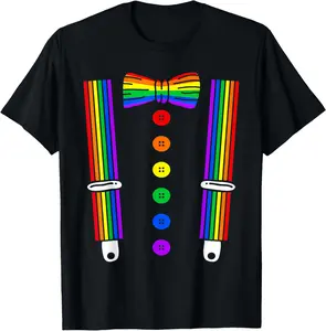 100% Cotton Funny Tuxedo Suspenders Rainbow Lgbt Pride Month T-Shirt