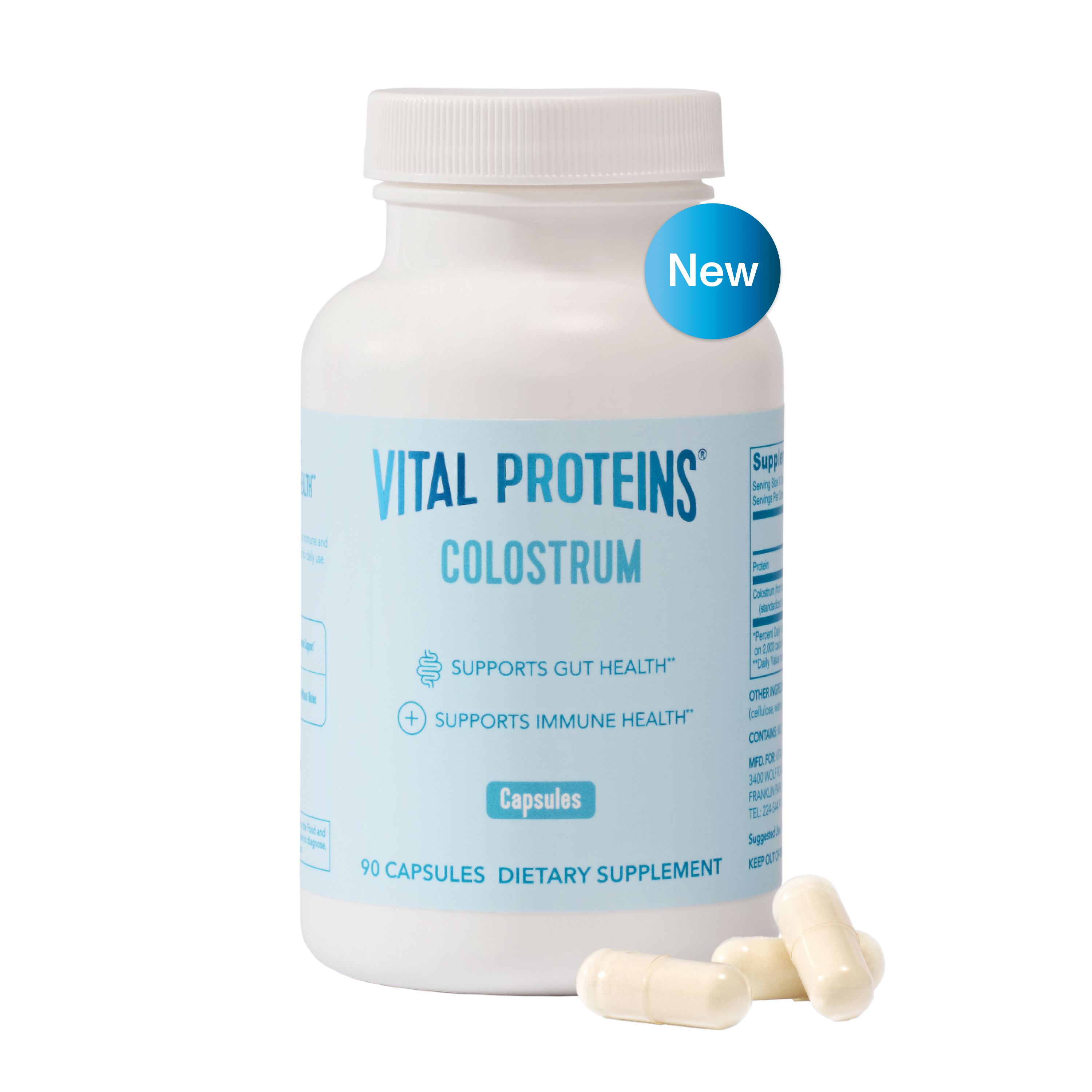 Vital Proteins Bovine Colostrum Supplement - Unflavored, 90 Capsules, 30 Servings | Gut Health, Immune Support
