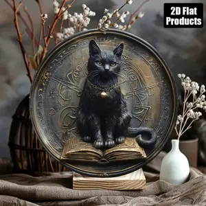 Vintage Black Cat & Book Aluminum Art Sign, Vintage Metal Sign - Mystical Zodiac Decor for Bars & Unique Holiday Gifts