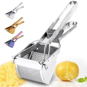 Large Potato Ricer Heavy Duty Stainless Steel Potato Masher for Commercial and Home Use Fruit Press Baby Food Masher (Silver)