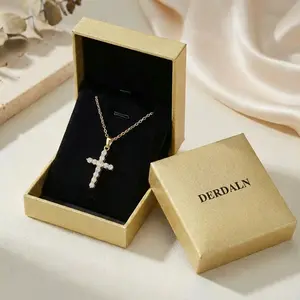 DERDALN 14K Gold Plated Cross Necklace for Women | Sparkly CZ Diamond Pendant | Christian Religious Jewelry Gift with Box Cuban Link Chain