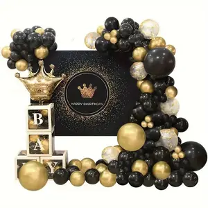 Black And Gold Balloon Garland Arch Kit, Total 142 Pcs 18" 12" 10" 5" Latex Balloon Set for Shower Birthday Wedding Bachelorette Party Decorations Supplies