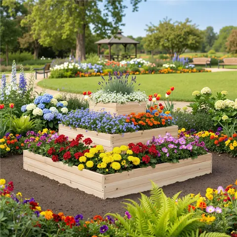 Yaheetech Solid Fir Rustic Square 3-Tier Multi-Level Raised Garden Bed - Wood Grain, DIY Painting Option, 3 Separate Beds, Openbottom Drain, Unassembled Kit, Easy-to-Use Elevated Planter with Manual for Horticulture, Flowers, Yard Gardeners