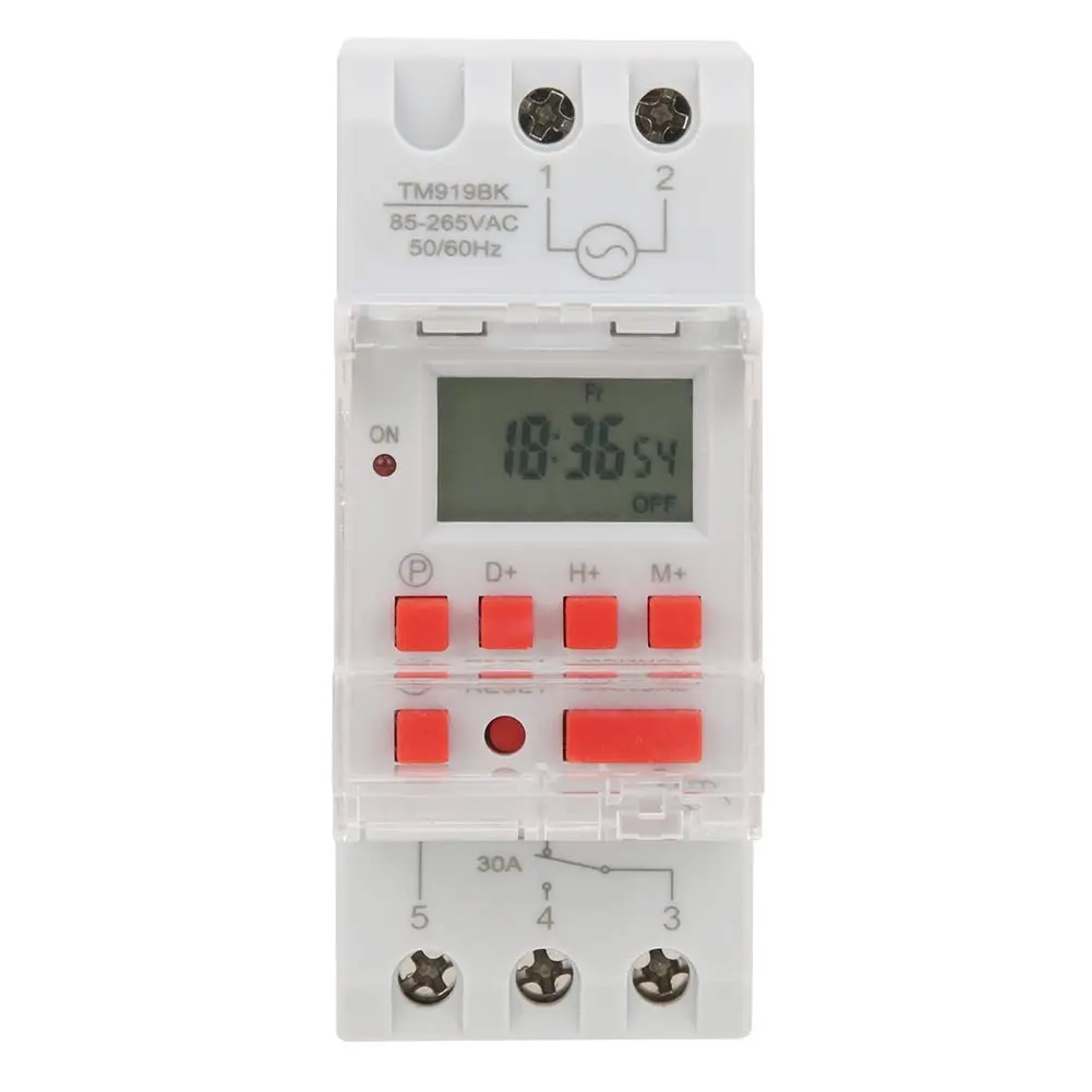AC 85-265V 30A Timer Switches TM919BK Digital Timer 24Hours 7Days Programmable Countdown LCD Display 16 On/Off Settings 35mm DIN Rail
