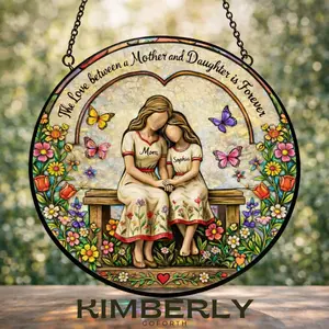 Personalized Mother Daughter Glass Suncatcher, Custom Mom Gift From Daughter, Personalized Name Window Hanging Gift For Mom Grandma