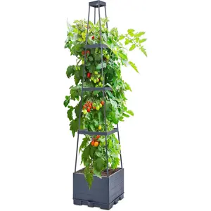 45” Raised Tomato Planter with Trellis & Cage – 4 Tiered Garden Bed for Climbing Vegetables – Patio/Indoor/Outdoor Gardening, Fathers Day Gift Idea
