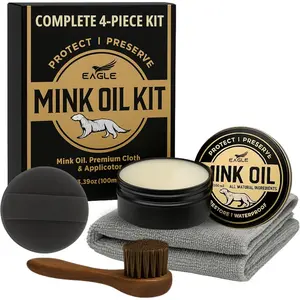 4-in-1 Mink Oil Leather Conditioner Kit – 3.52oz Waterproof Paste with Horsehair Brush, Sponge & Microfiber Cloth – Leather Cleaner & Protector for Boots, Shoes, Jackets, Saddles & Bags