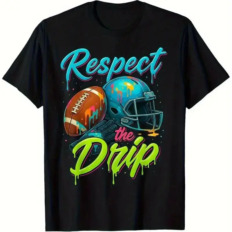 [100% Cotton] [ Cute Charm ] "Dignity Dripping Water" Boys' Football And Ice Cream Pattern T-Shirt - Bright Pattern Print T-Shirt For Men And Women graphic tee