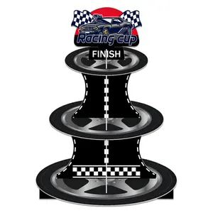 3-Tier Racing Car Theme Cardboard Cupcake Stand, Reusable Round Cupcake Holder for Car Theme Dessert Display Stand Tower Race Car Party Supplies