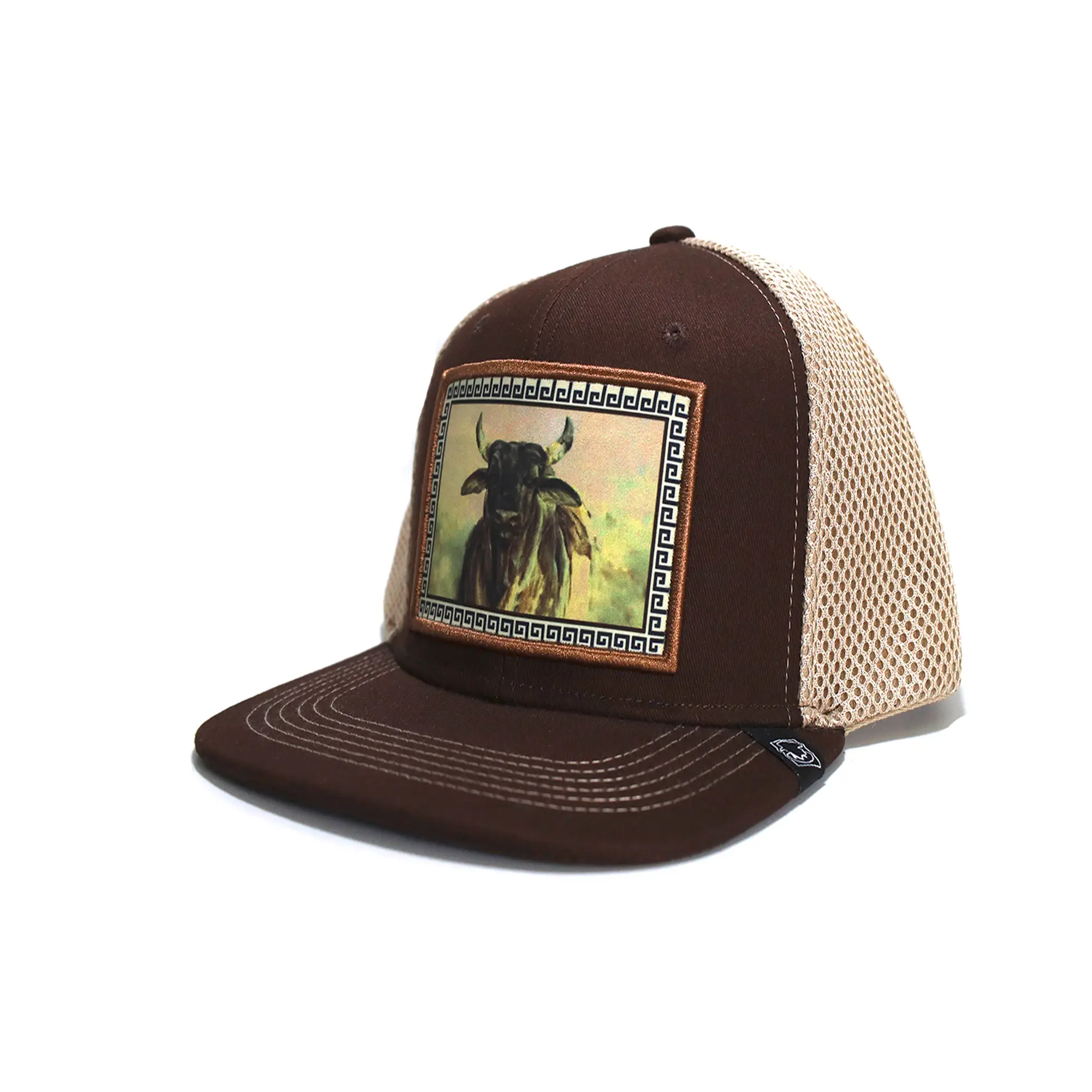 Vaquero Signature  - Unisex Original Adjustable Snapback Trucker Hats Beige & Brown Cow Hat