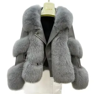 Women  2024 Winter New Outerwear Tops Warm Short Imitation Fox Coat Imitation Leather Full Fox Motorcycle Jacket Luxury Womenswear Long Sleeve Can be used with a raincoat