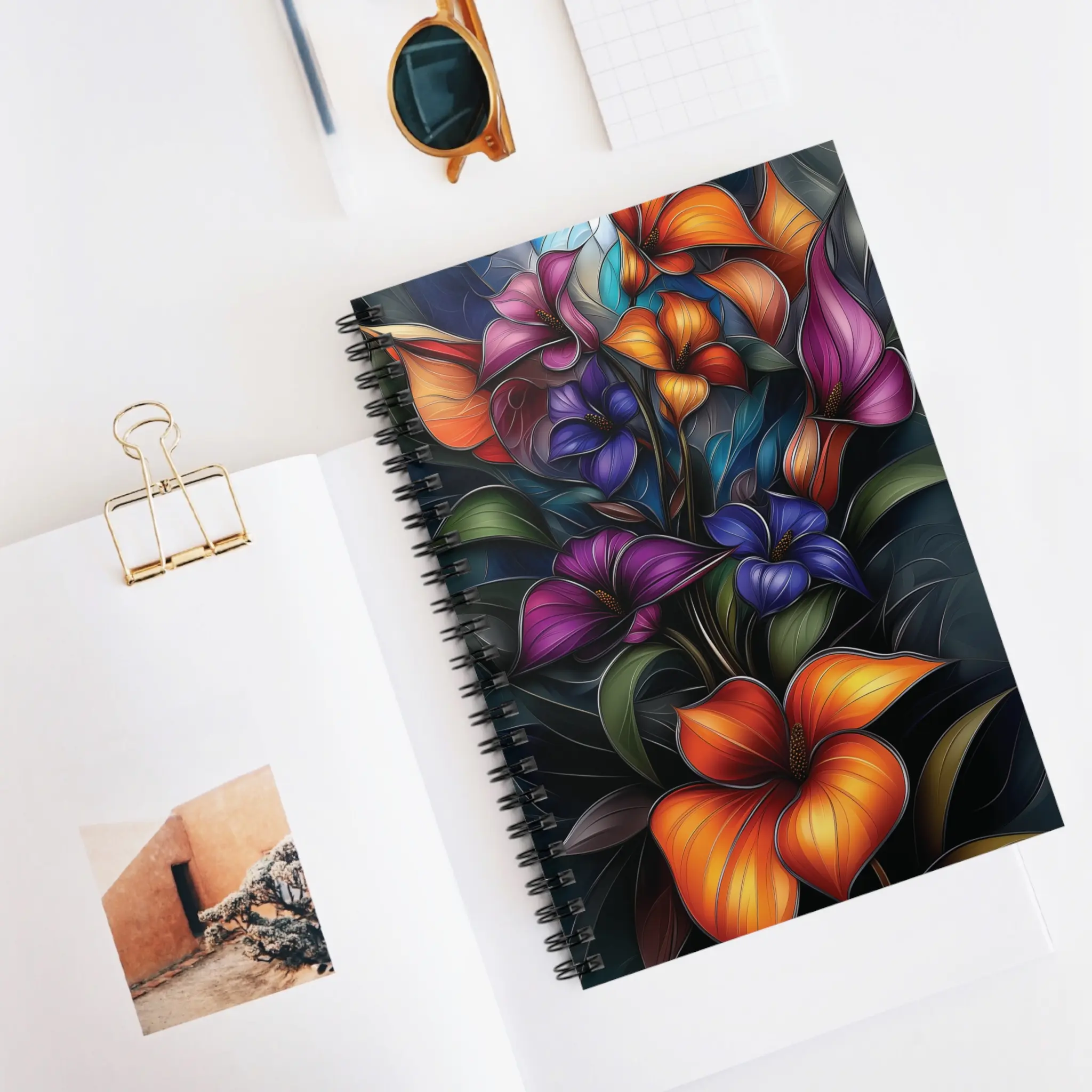 Calla Lilly Mosaic Spiral Notebook - Ruled Line, Journal, Poetry, Music, School Notes, Nature-inspired Gift