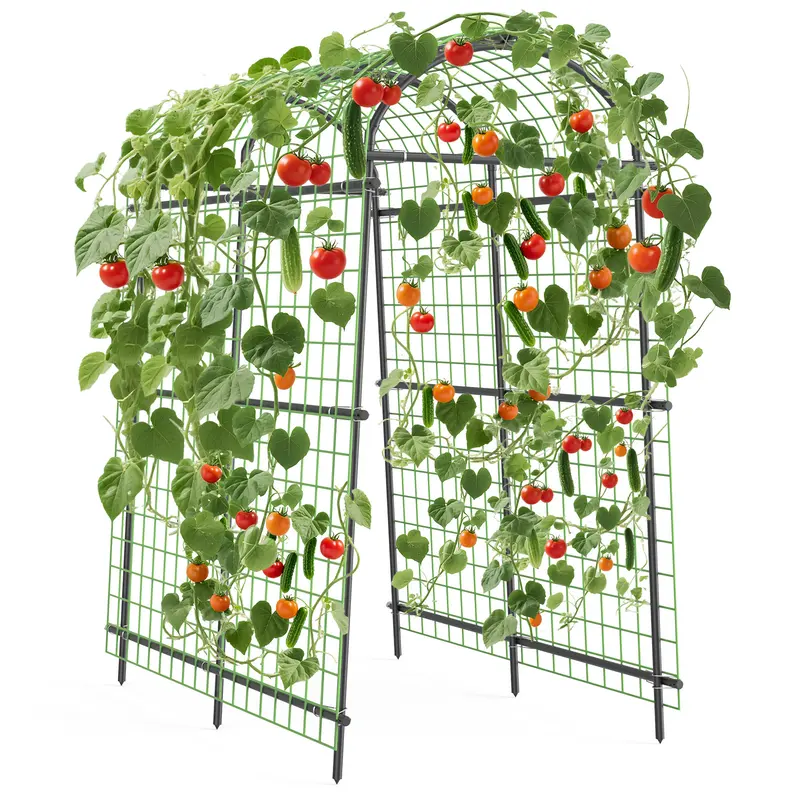 7.5FT Extra Tall Garden Arch Trellis, Heavy Duty Metal Arbor with Netting for Climbing Plants Vegetables Flowers, Adjustable Width Easy Assembly Outdoor Pergola