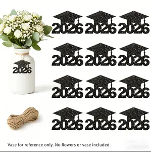 24Pcs Grad 2026 Glitter Hanging Decor, Rustic Hemp Rope Graduation Confetti, Home Classroom Grad Party Decoration