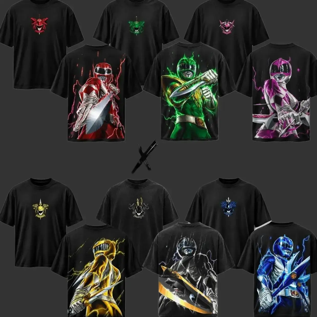Morphin Power Rangers 1990 Menswear Short-Sleeve Heavy Cotton Round Neck T-Shirt - Retro 90s TV Series Graphic Tee, Casual Fabric Unisex Top For Fans 7O8, Shortsleeve, Cotton Fabric