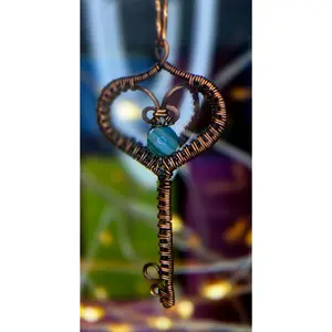 Love Key – Faceted Mystic Rainbow Agate & Copper Key Pendant