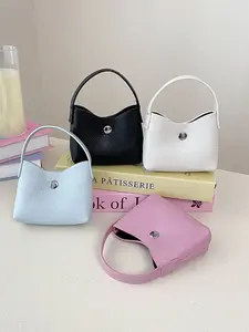 Mini Cute PU Leather Bucket Bag, Simple Keychain Purse, Fashion Handbag for Women, Small Accessories Bag, Perfect Gift for Her