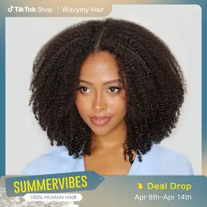Wavymy Afro Curly Wear Go Preplucked & Pre-bleached Glueless 7x5 Lace Closure Wig with HD Lace Beginner Friendly 100% Virgin Human Hair Outdoorfun Invisible#SummerVibes
