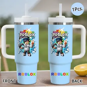 PIKPAKA Roblox 40oz Stainless Steel Tumbler with Handle & Straw, Leakproof Insulated Tumbler, Vacuum Insulated Travel Mug Keeps Drinks Cold Up to 12 Hours, Leak-Resistant Cup for Iced Coffee, Water, Office, Gym or Travel