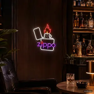 Dynamic Flame Lighter Neon Sign, USB Powered LED Neon Wall Light with Red Flame Effect, White Flip Lighter Outline and Purple Spark Text, Acrylic Backboard Wall Decor for Game Room, Man Cave, Garage Bar, Party Room, Halloween, Cool Gift for Men