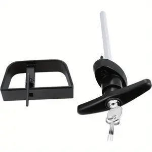 Heavy-Duty Metal Shed Door Lock Kit with Adjustable Back D-Handle, T-Handle & 2 Keys - Black Powder Coated Finish