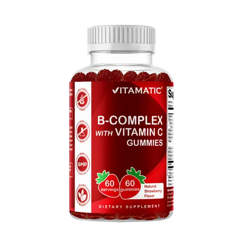 Vitamatic Dietary Natural Vitamin B Complex Gummies with Vitamin C, Inositol, No Sugar, No Syrup – 60 Pieces