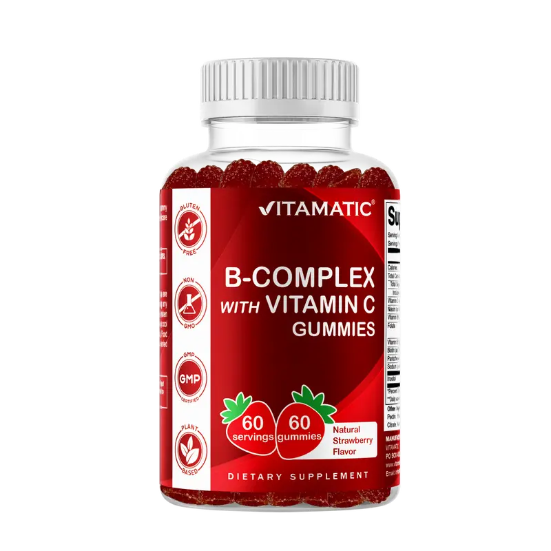 Vitamatic Dietary Natural Vitamin B Complex Gummies with Vitamin C, Inositol, No Sugar, No Syrup – 60 Pieces