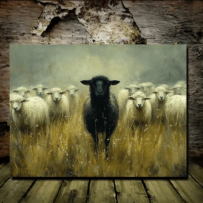 1 Piece Rustic Wooden Framed Black Sheep Art Canvas Print - 11.8x15.7 Decorative Indoors Hanging Decor, Farmhouse-Bohemian Style Room Accessory for Living Room Home Supplies Posters & Prints, Wall Decor