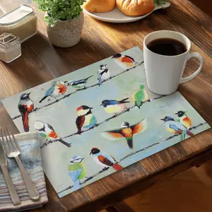Begin Home Decor CPPM1418YHMNO4 14 x 18 in. Small Abstract Birds Placemat - Green Polyester Home Decor