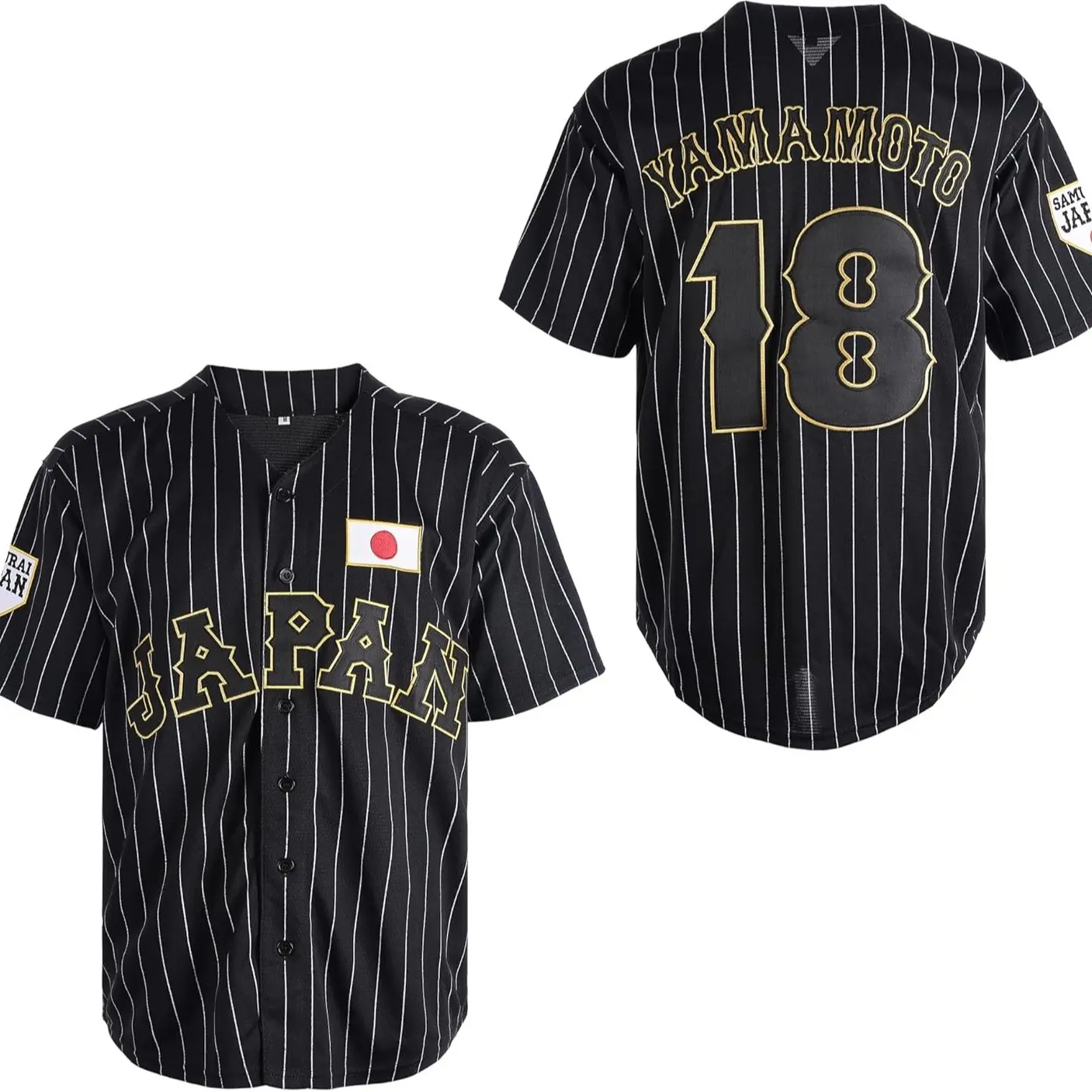 Men's Black Pinstripe #18 Yamamoto Team Japan Baseball Stitch Mens