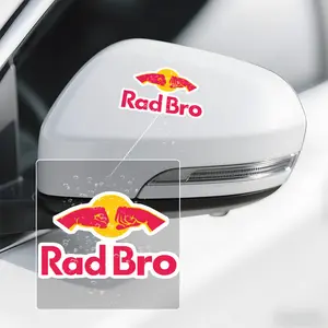 2PCS/SET Cool Bro-Style "Rad Bro" Red Bull-Inspired Sticker Decals For Car Body, Notebooks, Backpacks Red-Yellow Tone + Contrast Element With Bro Cool Vibe Eye-Catching Easily Grasp Bro-Oriented Trend Style