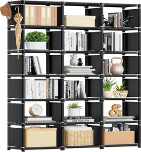 Mavivegue Bookshelf, 18 Cube Storage Organizer, Extra Large Book Shelf Organizer, Tall Bookcase, Book Cases/Shelves, Black Cube Shelf, Cubbies Closet Shelves for Bedroom, Living Room, Home, Office