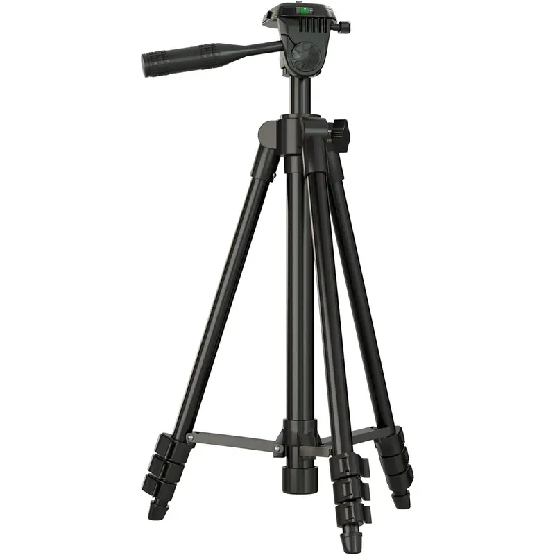 51-Inch Durable Aluminum Adjustable Tripod Stand - 1/4" Screw Mount, Bubble Level, Matte Black, Rubber Accessories, Travel Bag, Cellphone Camera Stabilizer for Hiking, Camping, Photography Device