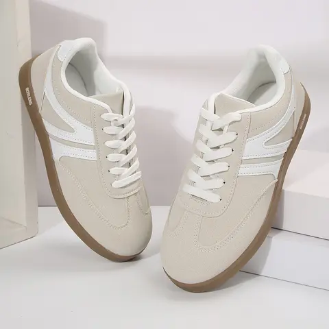 Women's Retro Lace-Up Patchwork Versatile Athletic Shoes Faux Suede Lace-Up Design Women Trainers Springfresh