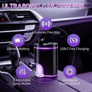 Smart Car Air Freshener, USB Rechargeable Aroma Diffuser with Auto Mist Mode, Adjustable Scent Control for Car Interior, Black