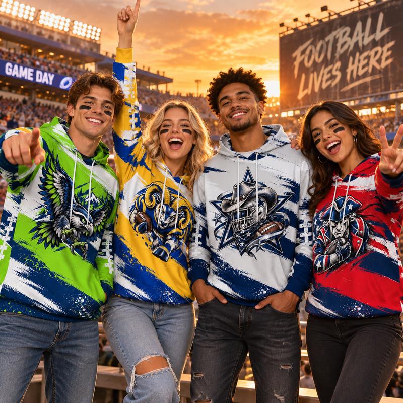 Unisex Football Printed Hooded Sweatshirts - Casual Sports Wear, Animal Hooded Tops, Sports Fan Streetwear, Game Day/Party Outfits, Autumn-Winter Football Gifts, Men's Hoodies