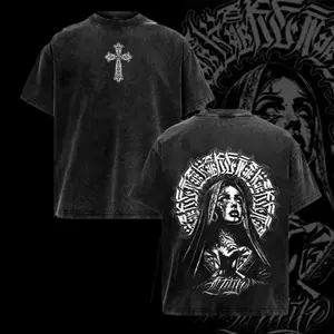 tiktok shop valentine shirts Praying Nun Vintage Washed Tee | Tattoo Art Inspired Streetwear | Glory Threads Faith & Grit Design | Gothic Cross Prayer Graphic Shirt | Urban Christian Aesthetic Tee Jesus Apparel