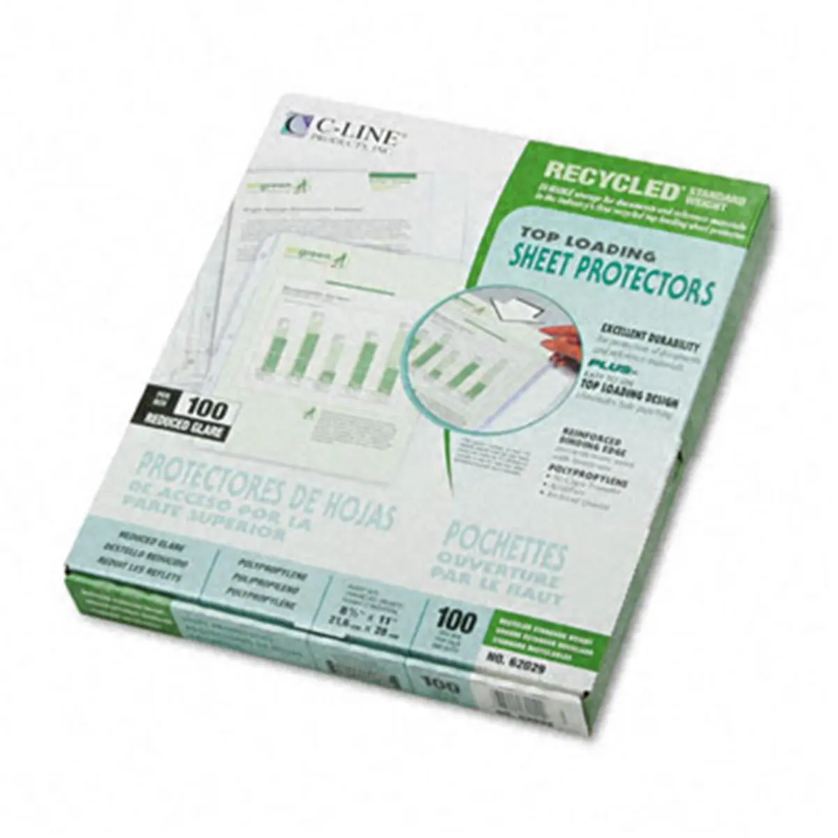 C-Line Top-Load Polypropylene Sheet Protectors - 3 Holes Punched, Acid-Free, Archival-Quality, Recycled, Reduced-Glare, Extra Durable, Letter Size, 100-Count, Compliance Standards, Reinforced Binding for Document Storage