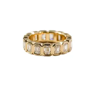Baguette Zircon Band Ring Copper Alloy Gold Plated Jewelry Bold Design Sweat Resistant Splash Proof Tarnish Resistant Square Zircon Setting,diamond rose gold rings,December Birthstone Eternity Ring, Rotatable Stainless Steel God's Eye Ring