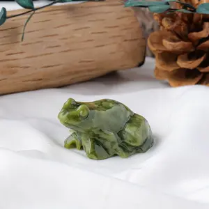 Natural Crystal Green Jade Frog Statue, Reiki Healing Animal Figurine Crafts, Home Decoration, Desktop Ornament for Living Room Bedroom Office