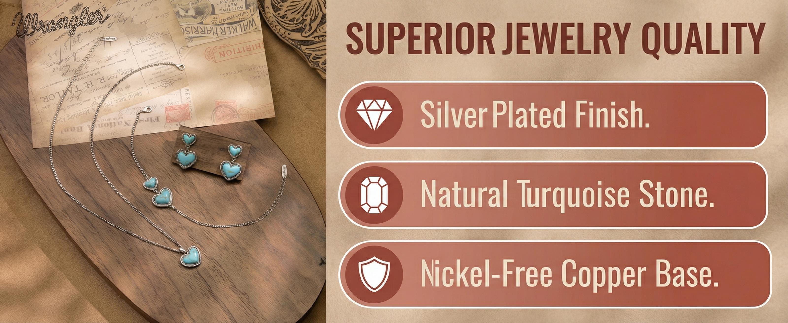 Wrangler Heart Pendant Necklace for Women Silver Plated Teardrop Gemstone Jewelry Western Style Adaptable for Everyday & Special Occasions Wrangler Heart Pendant Necklace for Women Silver Plated Teardrop Gemstone Jewelry Western Style Adaptable for Everyday & Special Occasions