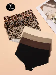 Women's Leopard Print / Plain Panty, Soft Comfy Breathable Seamless Knicker for Daily Wear, Underwear for All Seasons, Soft Fit Panty