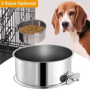 Durable Stainless Steel Hanging Dog Bowl with Clamp Holder - Detachable Food and Water Bowl for Pet Cages