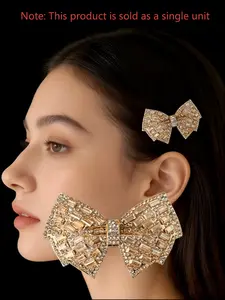 Elegant Rhinestone Bow Hair Clip, Sparkling Crystal Spring Barrette, Versatile Fashion Accessory for Women, High-End Style Headwear